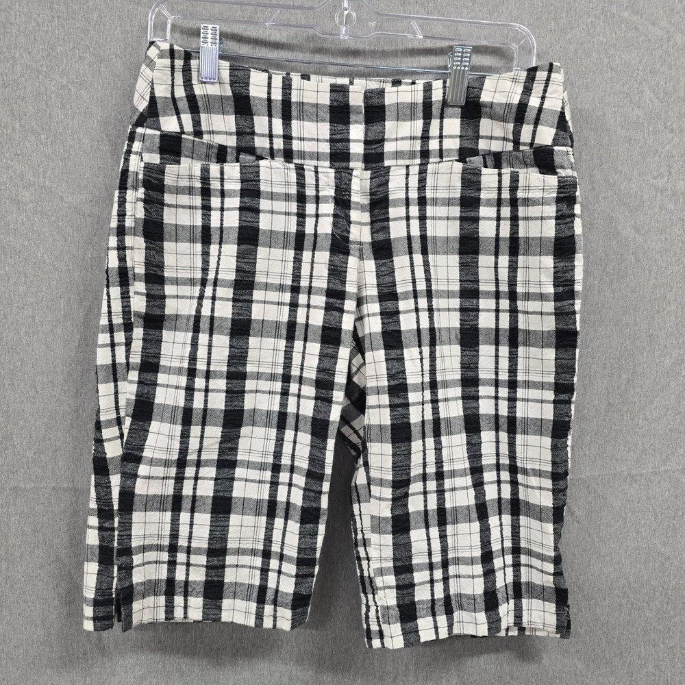 Madison Womens Black White Plaid Cotton Shorts Size 4 Knee Length Checkered